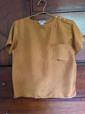 Vintage Color Me Mustard Short Sleeve Silk Blouse